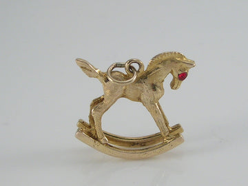 Vintage 3D 9ct Gold Rocking horse Charm Pendant  H/MK 1963