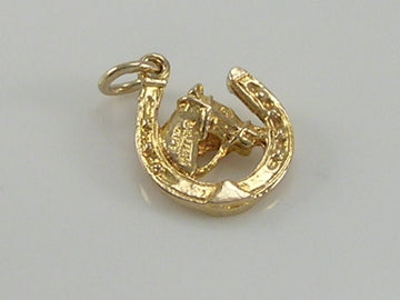 Vintage 3D 9ct Gold Lucky Horseshoe Horse Head Charm   H/MK 1970