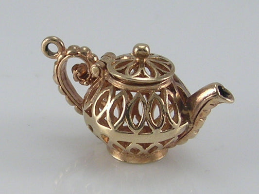 Vintage 3D 9ct Ornate Openwork Gold Teapot Charm...Opens H/MK 1971