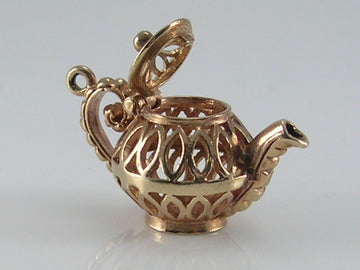 Vintage 3D 9ct Ornate Openwork Gold Teapot Charm...Opens H/MK 1971