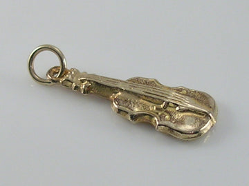 Vintage 3D 9ct Gold Violin Charm Pendant H/MK 1980