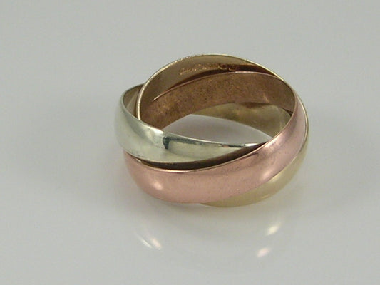 Vintage Solid 9ct Gold Tri Colour Russian Wedding Ring   H/MK 1991