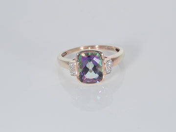 Vintage 9ct Gold Mystic Topaz & Diamond Ring  H/MK