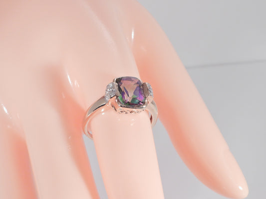 Vintage 9ct Gold Mystic Topaz & Diamond Ring  H/MK