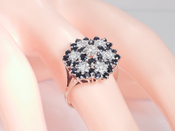 Vintage 9ct Gold Sapphire & Diamond Cluster Ring  H/MK