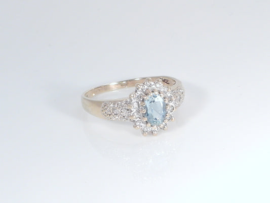 Vintage 9ct Gold Topaz & Diamond Ring  H/MK