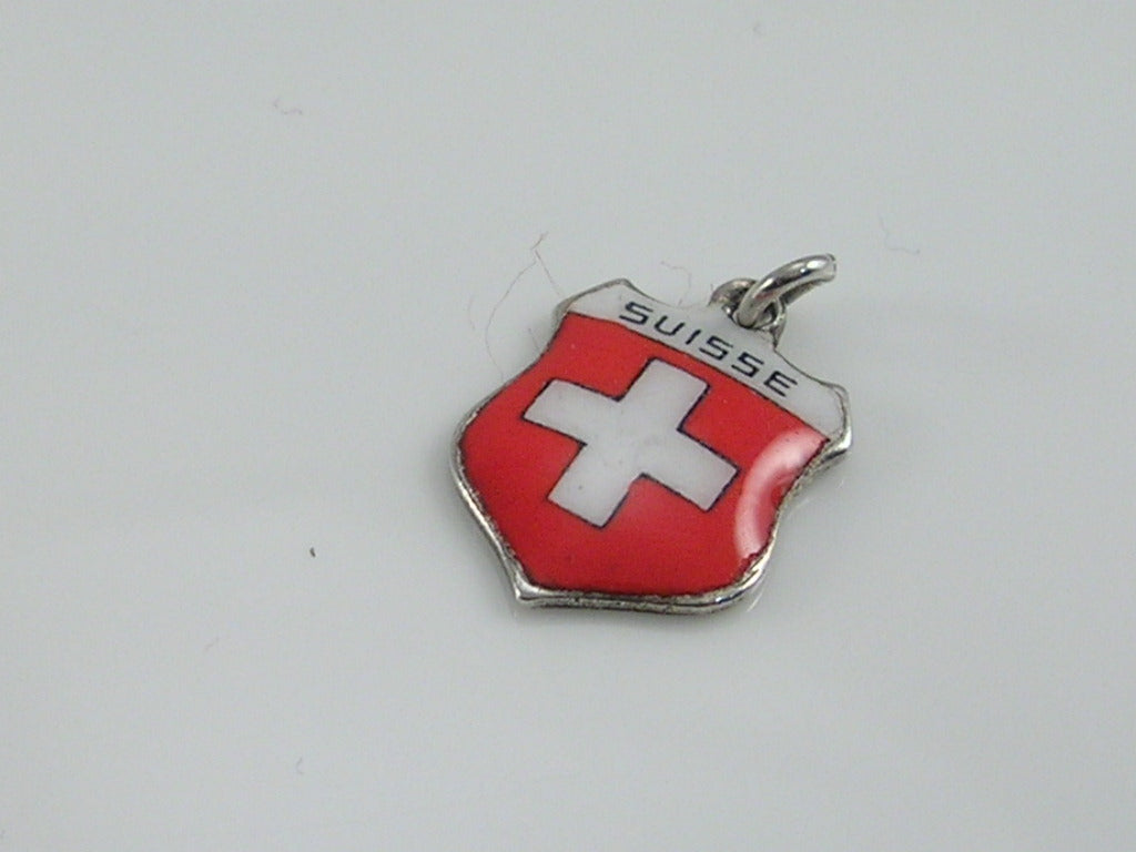 Vintage Silver Suisse Travel Shield Charm