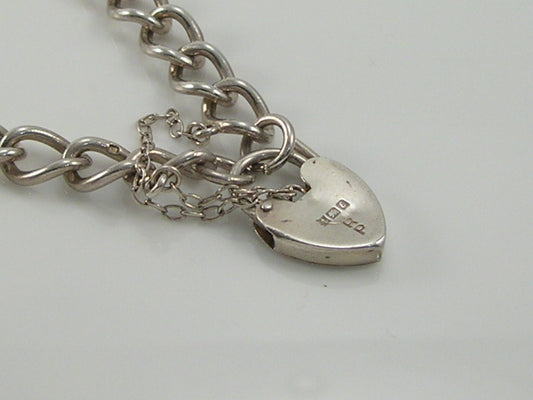 Vintage Sterling Silver Curb Link Padlock Bracelet 14.4g