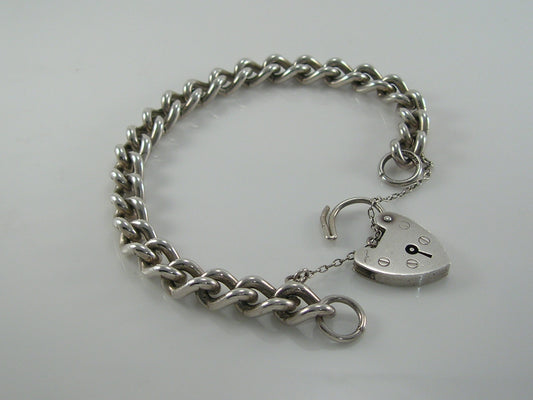 Vintage Sterling Silver Curb Link Padlock Bracelet 22.7g