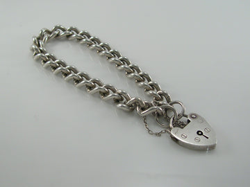 Vintage Sterling Silver Curb Link Padlock Bracelet 22.7g