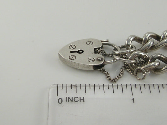 Vintage Sterling Silver Curb Link Padlock Bracelet 28.6g