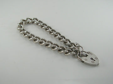 Vintage Sterling Silver Curb Link Padlock Bracelet 28.6g
