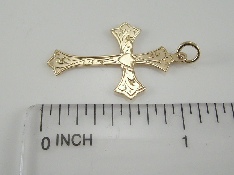 Vintage 9ct Gold Etched Cross Charm Pendant H/MK 1955