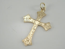 Vintage 9ct Gold Etched Cross Charm Pendant H/MK 1955