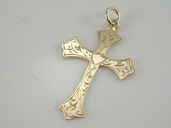 Vintage 9ct Gold Etched Cross Charm Pendant H/MK 1955