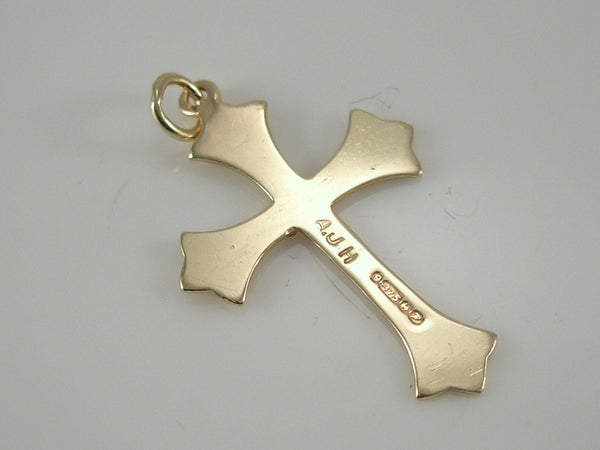 Vintage 9ct Gold Etched Cross Charm Pendant H/MK 1955