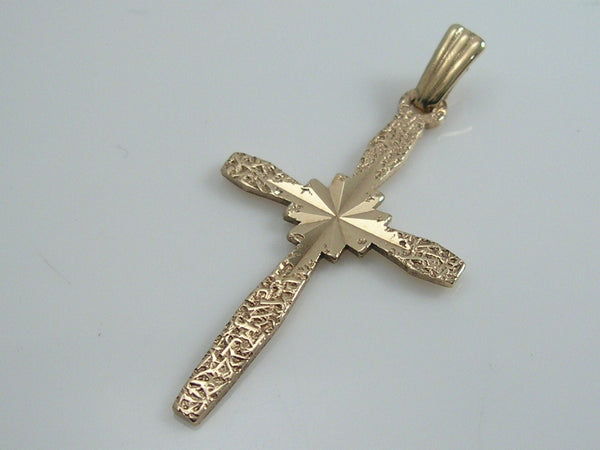 Vintage 9ct Gold Etched Cross Pendant Charm H/MK 1972