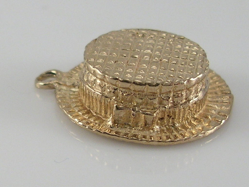 Vintage 3D 9ct Gold Straw Boater Hat Charm H/MK 1972  FM