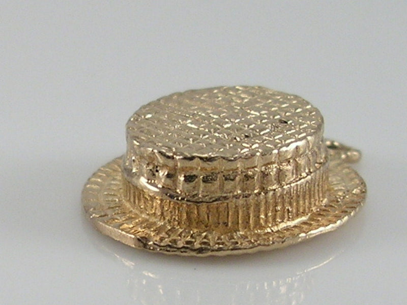 Vintage 3D 9ct Gold Straw Boater Hat Charm H/MK 1972  FM