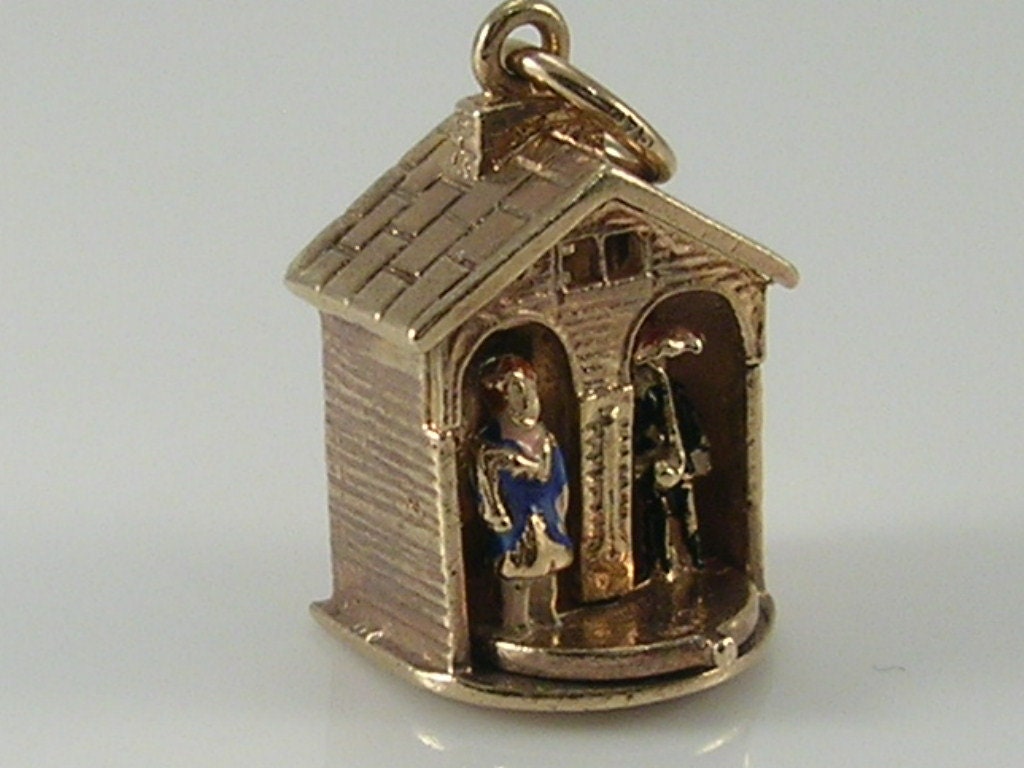 Vintage 3D 9ct Gold Movable Weather House Charm H/MK 1959