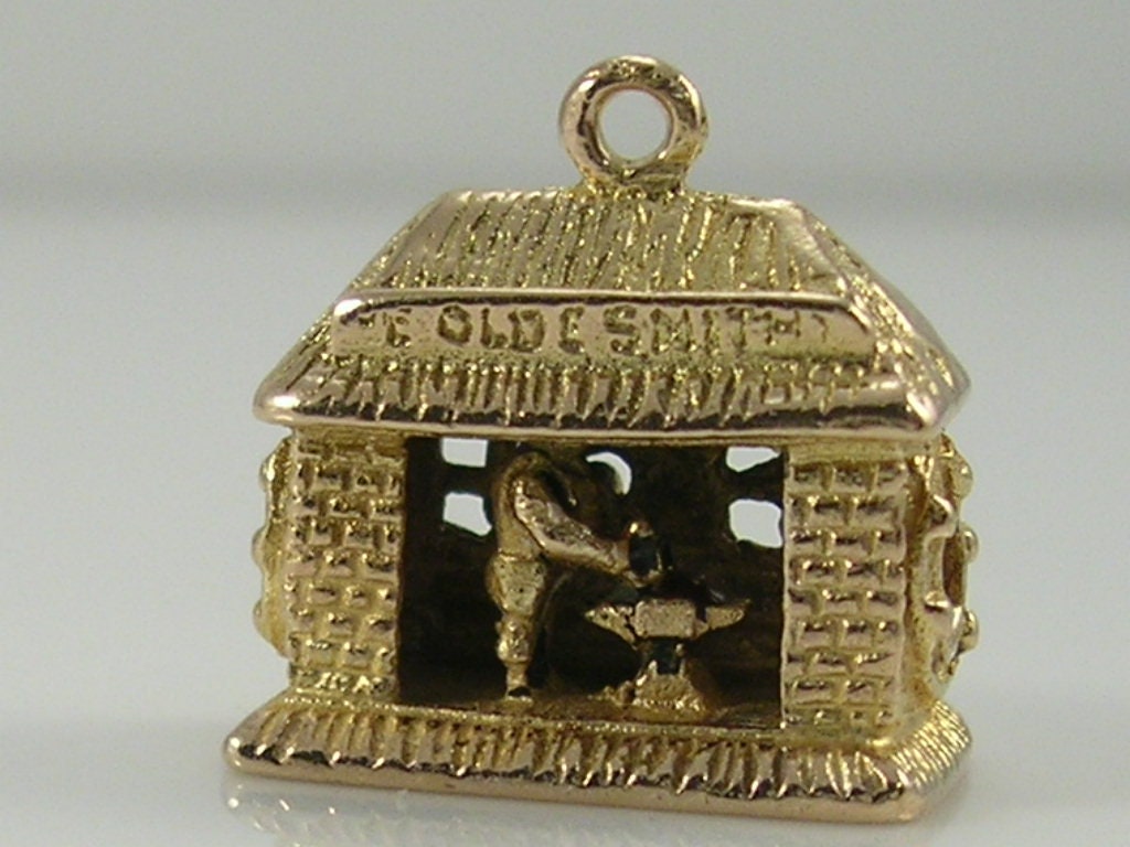 Vintage 3D 9ct Gold Movable Ye Old Smithy Blacksmith Charm H/MK 1959 GJLd