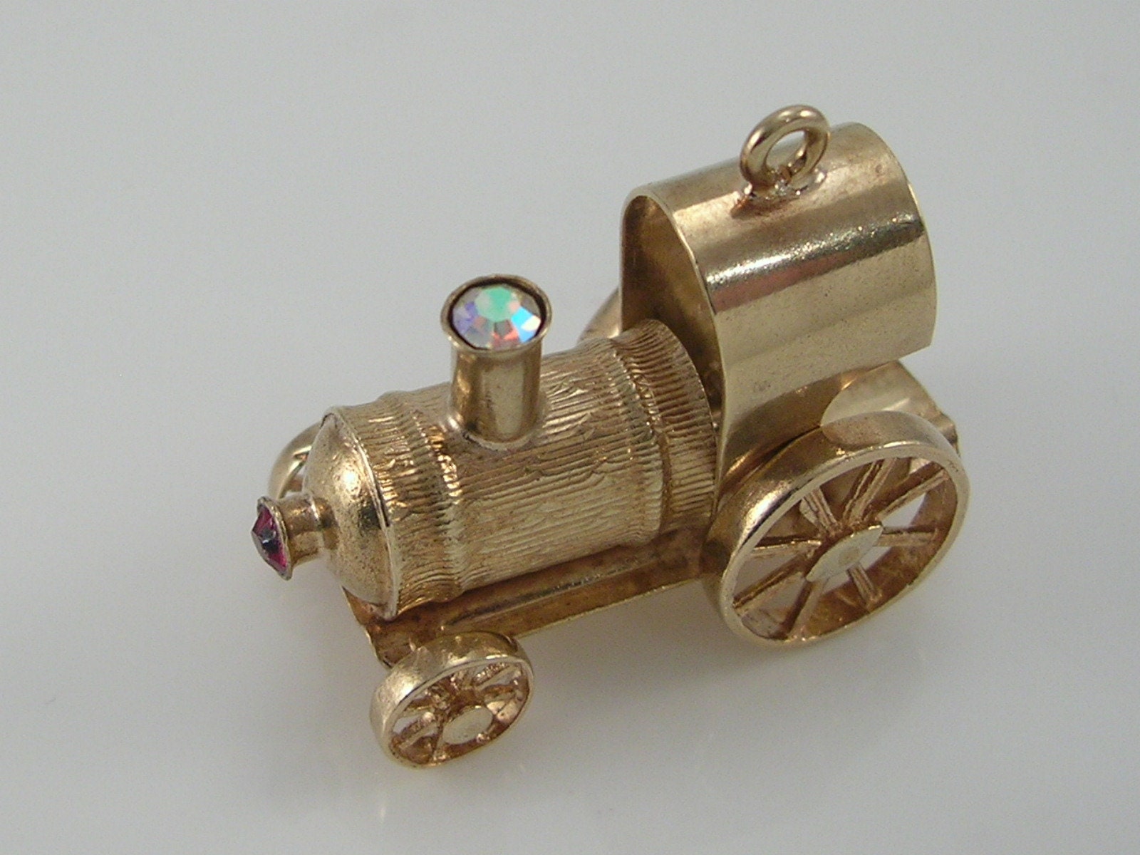Vintage Large 3D 9ct Gold Movable Steam Train Engine Charm H/MK 1969