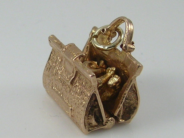 Vintage 3D 9ct Gold Doctors Bag Charm. H/MK 1962 Opens to Baby