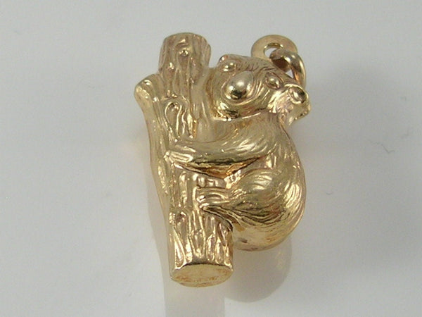 Vintage UnoAErre 9ct Gold Koala Bear in Tree Charm Pendant H/MK