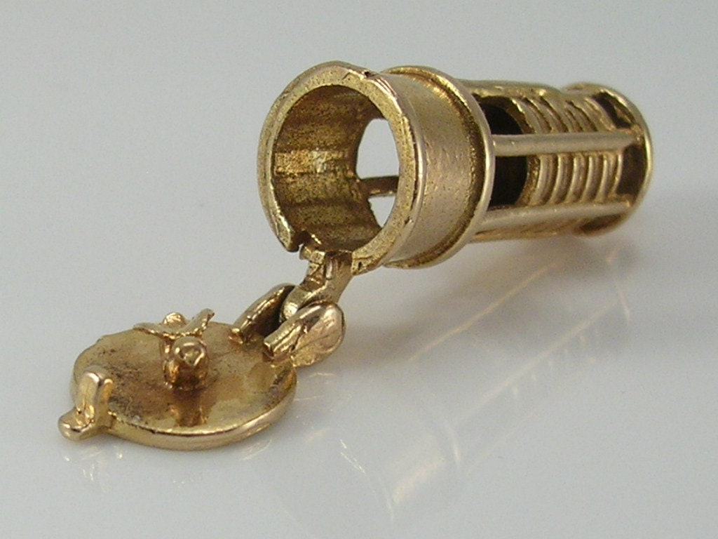 Vintage 3D 9ct Gold Chim Miners Lamp Canary Bird Charm  H/MK 1972