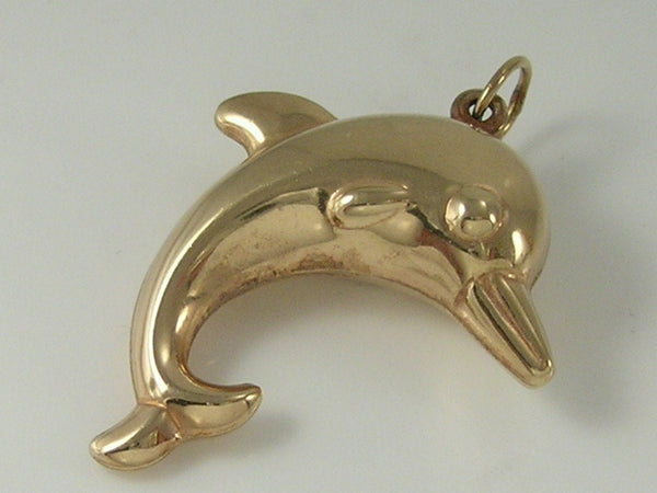 Vintage 3D Large Size 9ct Gold Dolphin Pendant H/MK