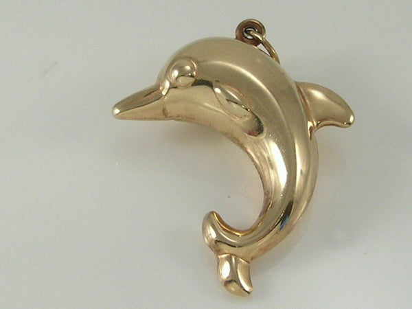 Vintage 3D Large Size 9ct Gold Dolphin Pendant H/MK