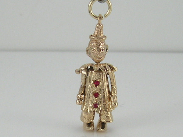 Vintage 3D 9ct Gold Movable Gemstone Clown Charm Pendant  H/MK 1965