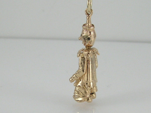 Vintage 3D 9ct Gold Movable Gemstone Clown Charm Pendant  H/MK 1965