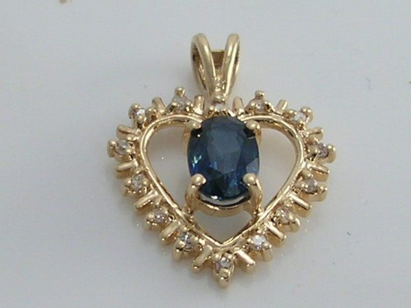 Vintage 14K Ct Gold Topaz and Diamond Heart Pendant