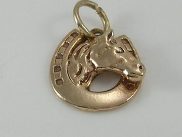Vintage 3D 9ct Gold Lucky Horseshoe Horse Head Charm H/MK 1972