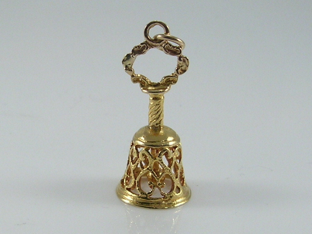 Vintage 3D 9ct Gold Ornate Hand Bell Charm Pendant H/MK