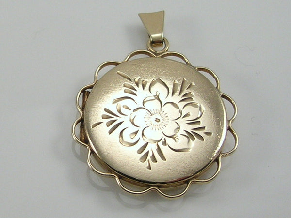 Vintage 9ct gold Etched Locket Pendant H/MK 1978