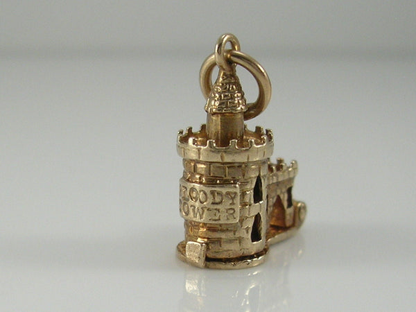 Vintage 3D 9ct Gold London Bloody Tower Charm Pendant  H/MK 1966