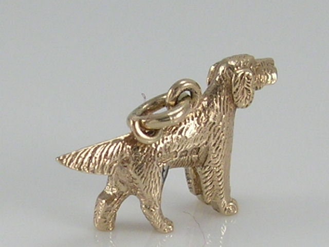 Vintage 3D 9ct Gold Setter Dog Charm Pendant   H/MK 1957