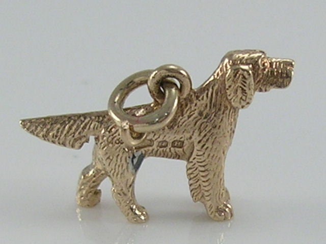 Vintage 3D 9ct Gold Setter Dog Charm Pendant   H/MK 1957