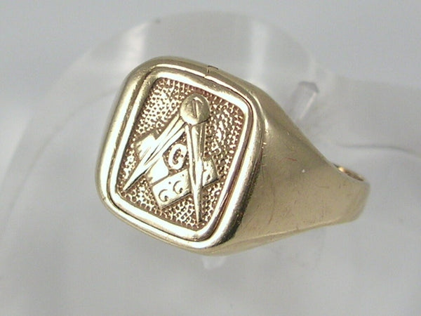 Vintage 9ct Gold Masonic Square & Compass Signet Ring  H/MK