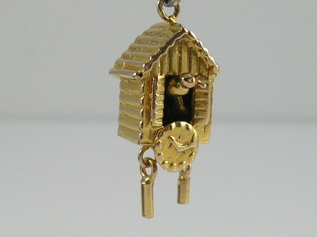 Vintage 3D Mechanical 9ct Gold Cuckoo Clock Charm H/MK 1957