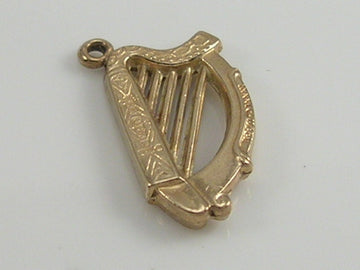 Vintage 3D 9ct Gold Harp Charm Pendant H/MK 1979