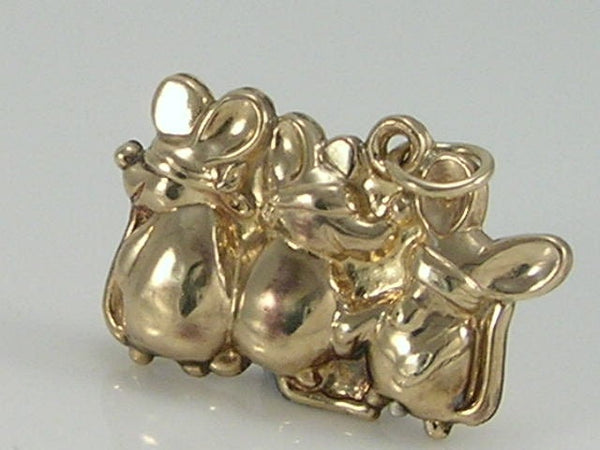 Vintage 3D 9ct Gold Three Blind Mice Charm Pendant H/MK 1973