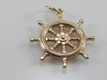 Vintage 3D 9ct Gold Ships Wheel Charm Pendant H/MK 1967