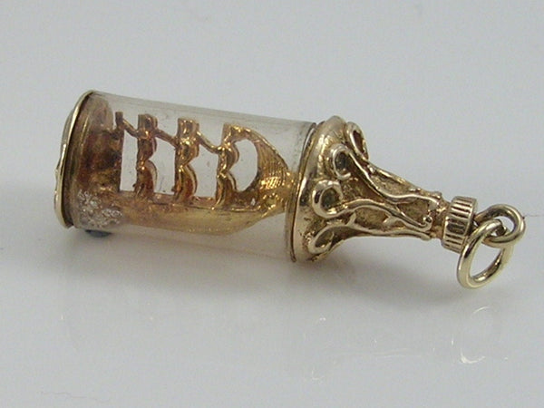 Vintage 3D 9ct Gold Nuvo Ship In A Bottle Clock Charm. H/MK 1977    RP