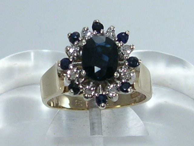 Vintage 9ct Gold Sapphire & Diamond Cluster Ring  H/MK 1975