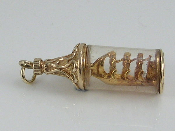 Vintage 3D 9ct Gold Nuvo Ship In A Bottle Clock Charm. H/MK 1977    RP