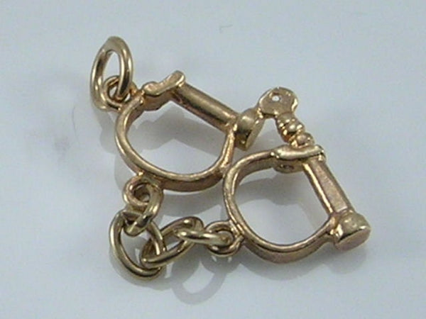 Vintage 3D 9ct Gold Handcuffs & Turn Key Charm Pendant H/MK 1975