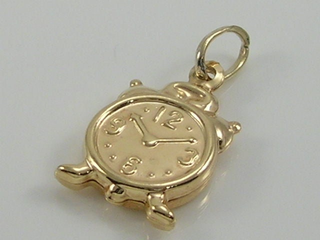 Vintage 3D 9ct Gold Double Sided Alarm Clock Charm Pendant  H/MK